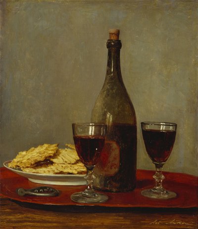 Still Life with Two Glasses of Red Wine by Albert Anker